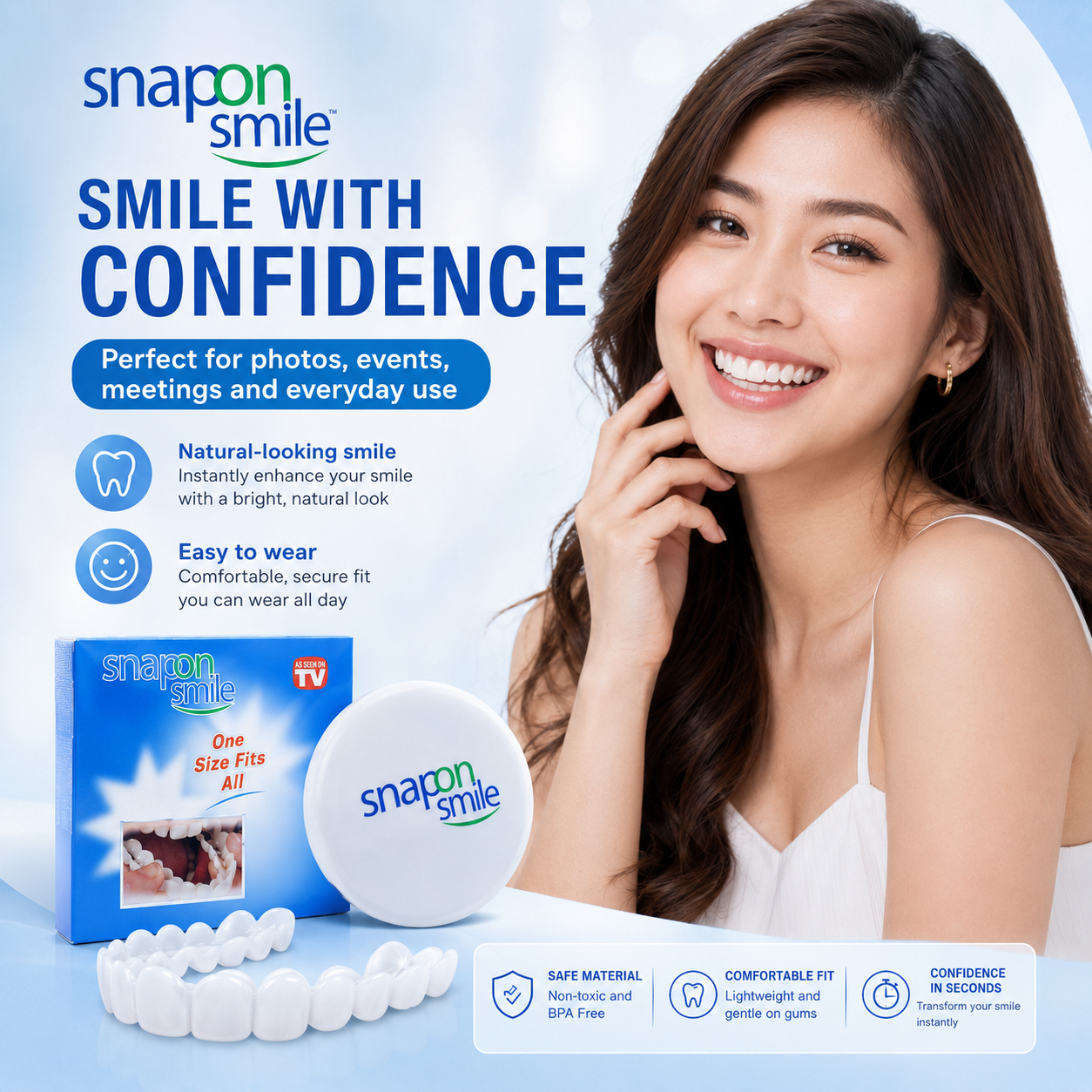 Removable White Teeth Veneers Covers Gaps, Yellow, Missing & Crooked Teeth - One Size Fits All, No Dentist Needed