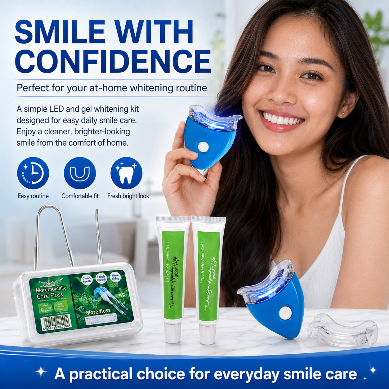 LED Teeth Whitening Kit – At-Home Blue Light Whitening System with Gel & Mouth Tray